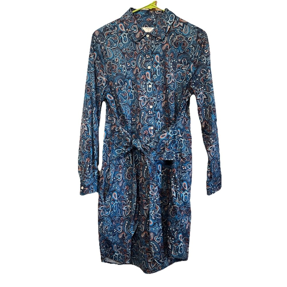UNTUCKIT Blue Paisley Madeline Shirt Dress Size 12 Tie Waist